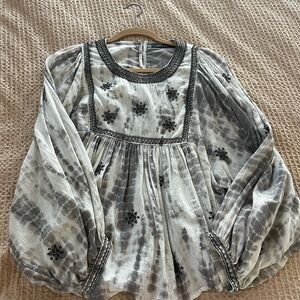 Zara Woman Tie-Dye/Embroidered/Beaded Blouse